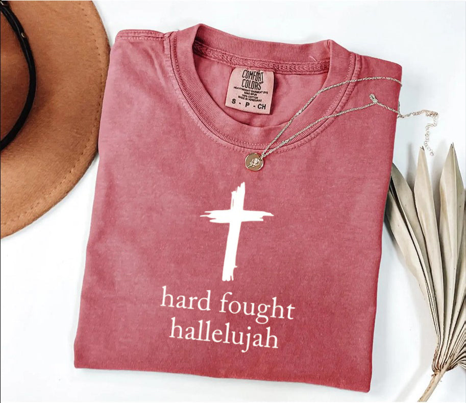 Comfort Colors® Hard Fought Hallelujah Shirt, Christian Mom Shirt, Bible Verse Shirt, Religious Shirt, Christian Apparel Gift, Mom Shirts